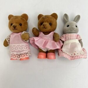 Vintage 1986 APPLAUSE Flocked Teddy Bear‎ Story 4.5" Pink Pajamas Girl Bunny